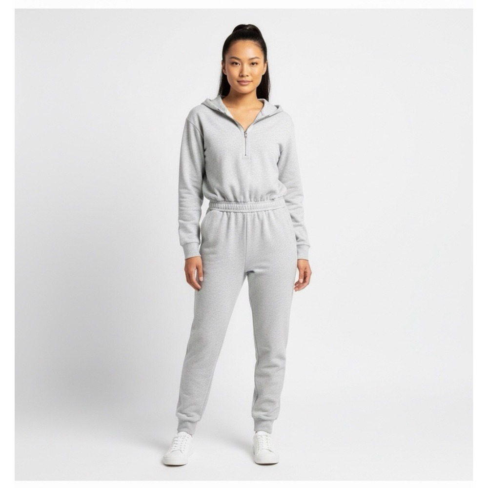FP Movement Hot Shot One-Piece Jumpsuit L White‎ Heather NWT Long Sleeve 1/2 zip